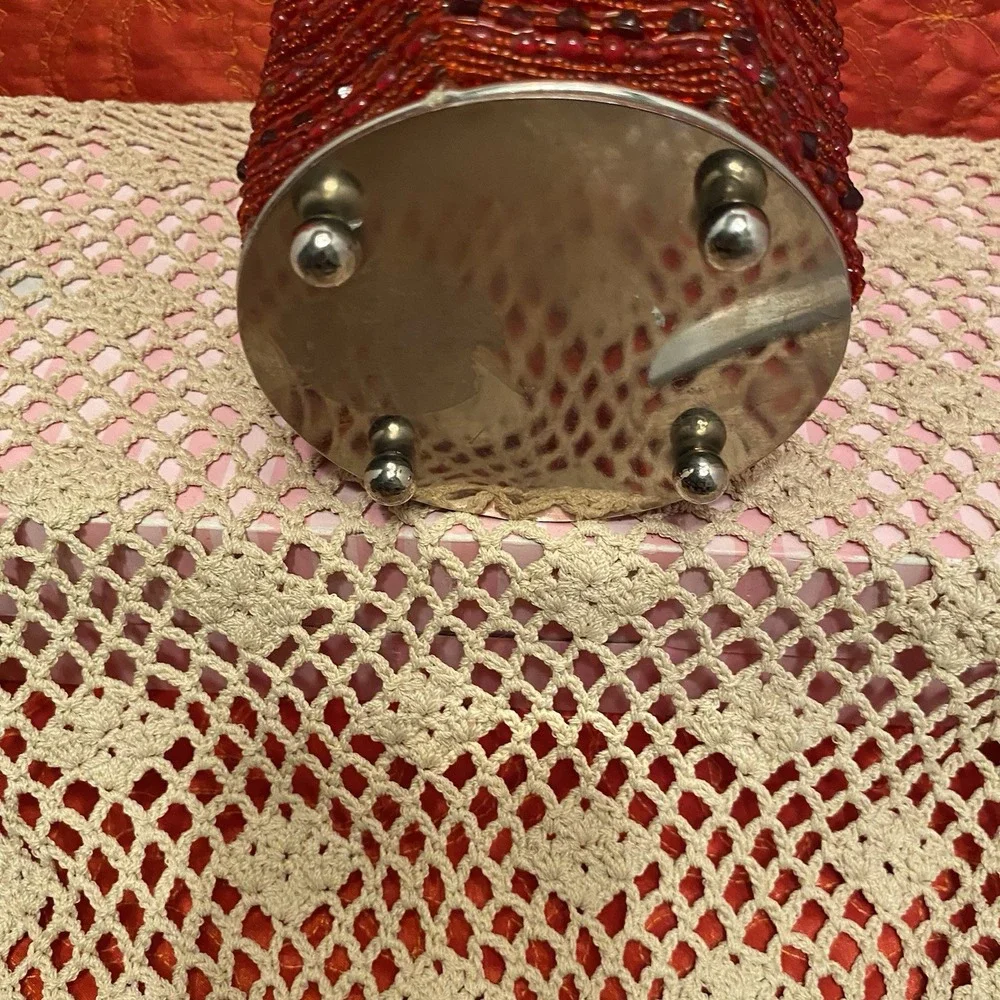 Pottery Barn Red Beaded Candle Holder 5.5